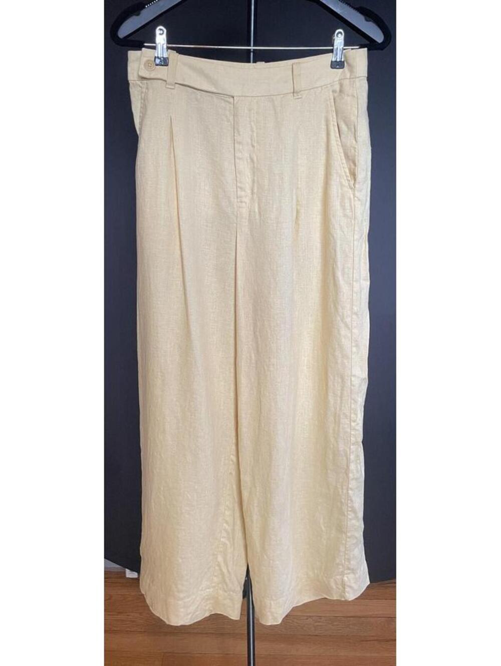 Madewell Harlow Wide-Leg Linen Pant Straw Yellow Size 8
